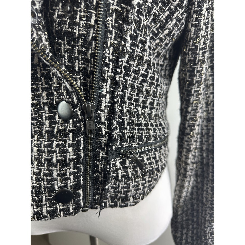 Revolve x House of Harlow Tweed Moto Zip Cropped Jacket XL Blk Wht Biker Chic - Picture 6 of 16